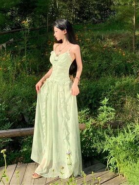 Sage Green Floral Ruffle Maxi Dress